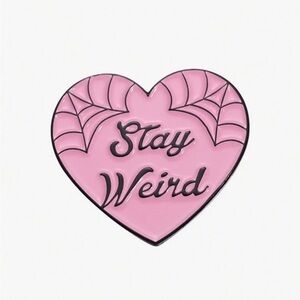 NWT Stay Weird - Pink Heart Enamel Lapel Pin Brooch With Cobwebs, Fun Gift!🩷🕸️